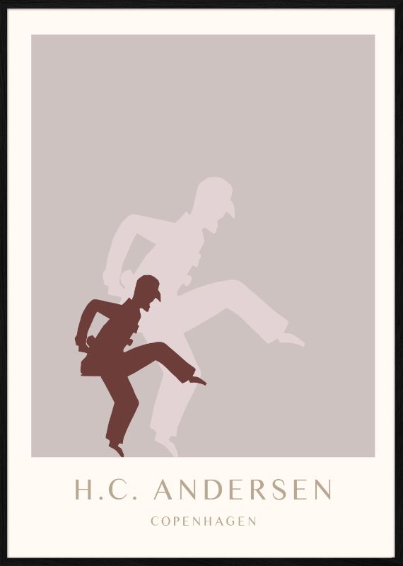 H.C. Andersen Pjerrot danser papirklip kunst plakat i dansk design med ramme i eg