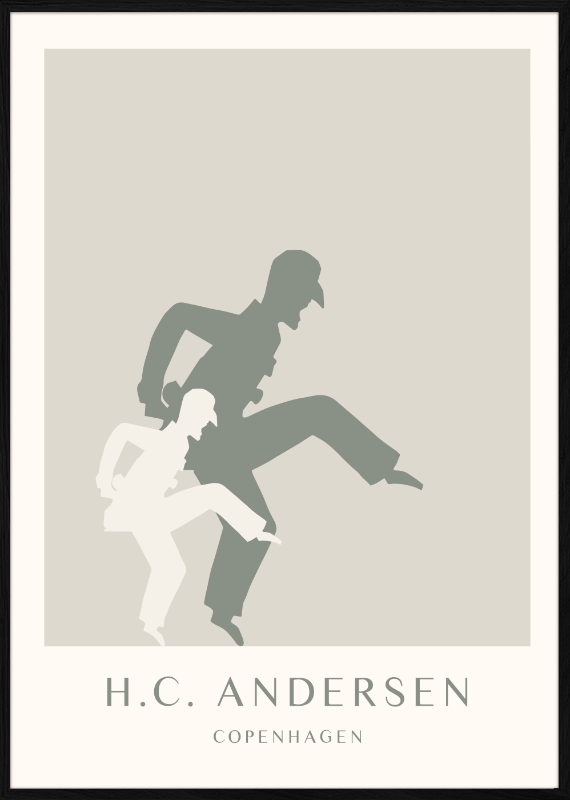 H.C. Andersen papirklip kunst plakat i dansk design med ramme i eg