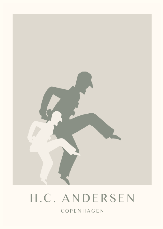 H.C. Andersen papirklip kunst plakat i dansk design med ramme i eg