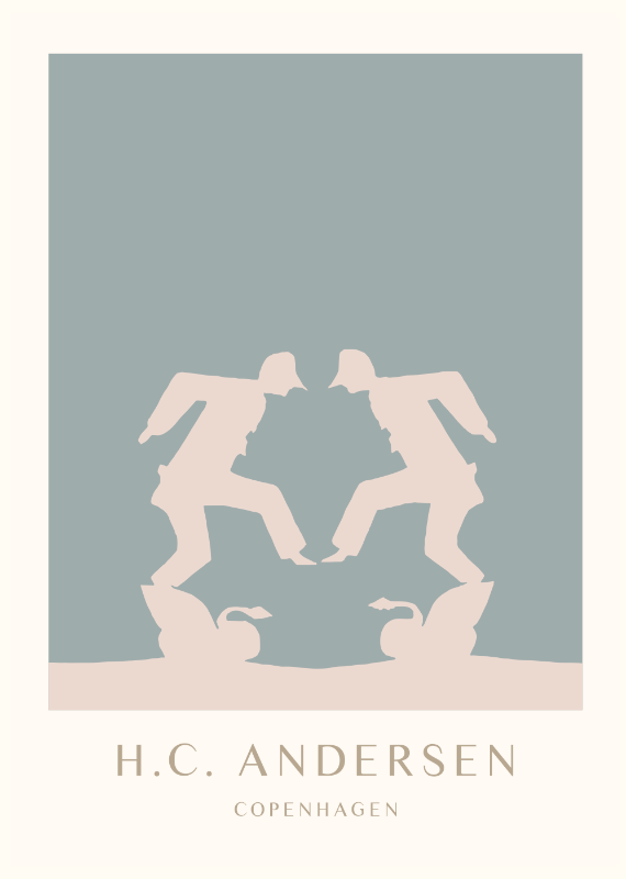 H.C. Andersen kunst plakat med Pjerrot i dansk design med ramme i eg