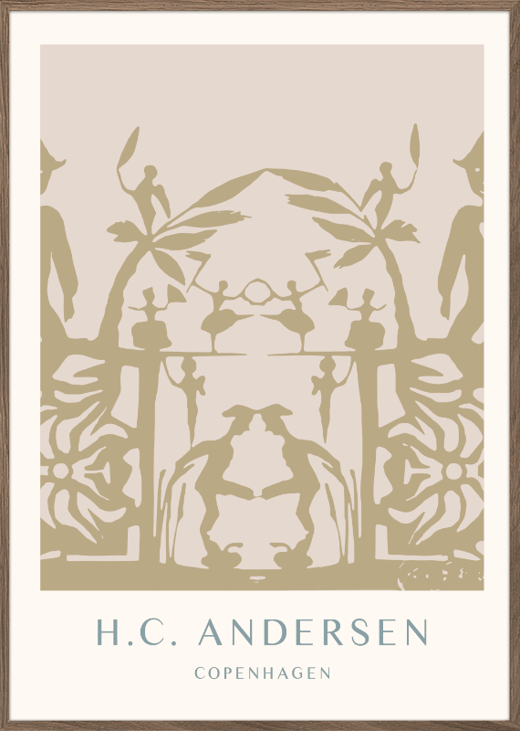 H.C. Andersen eventyr kunst plakat i dansk design med ramme i eg
