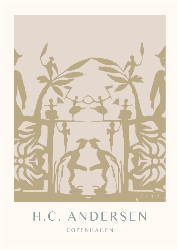 H.C. Andersen eventyr kunst plakat i dansk design med ramme i eg