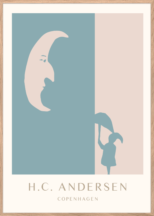 H.C. Andersen kunst plakat i dansk design med ramme i eg