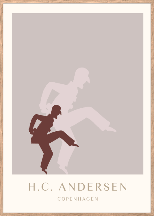 H.C. Andersen Pjerrot danser papirklip kunst plakat i dansk design med ramme i eg