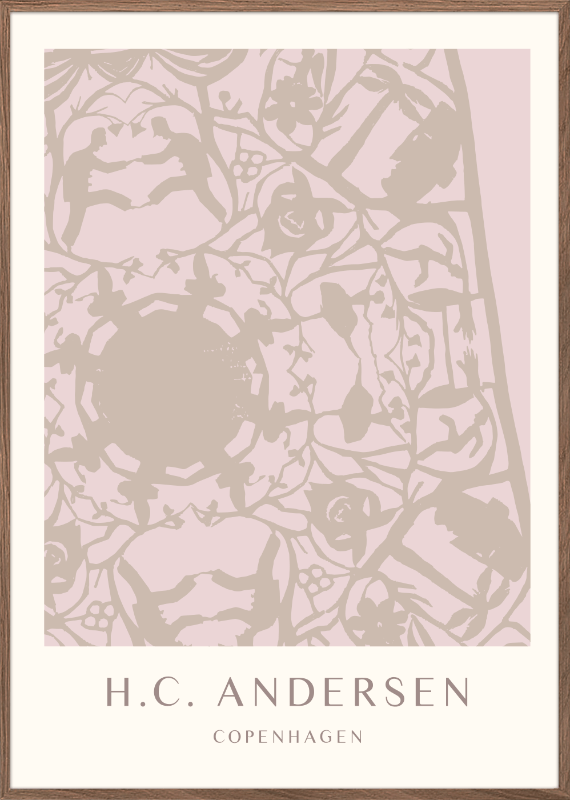 H.C. Andersen eventyr i papirklip kunst plakat i dansk design med ramme i eg