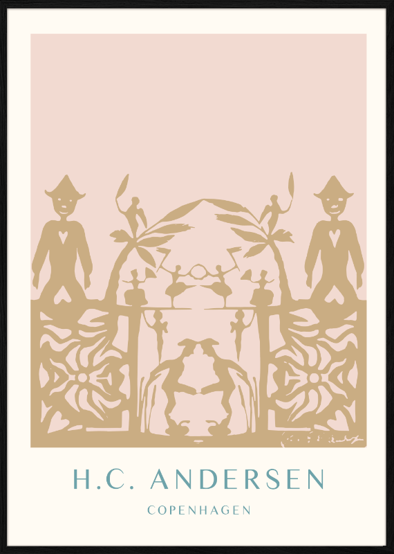 H.C. Andersen eventyrligt papirklip kunst plakat i dansk design med ramme i eg